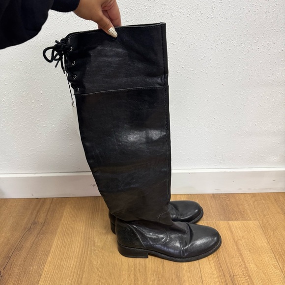 Vince Camuto Black Over The Knee Lace Up Back Leather Boots - Picture 1 of 4